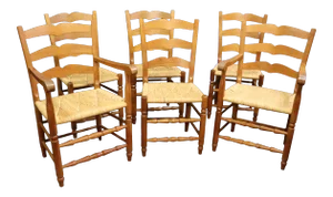 Mid 20th Century Country French Style Cherry Ladderback Dining Chairs- Set of 6