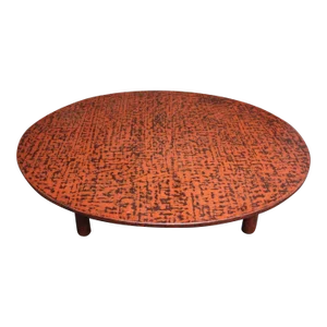 Large Vintage Japanese Taishō-Style Negoro Lacquered Round Coffee Table