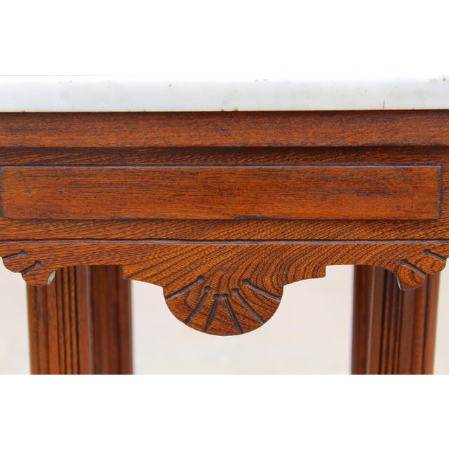 Antique American Victorian Eastlake Marble Top Parlor Table | Carved Walnut Side Table on Casters | C. 1880–1900 For Sale - Image 10 of 15