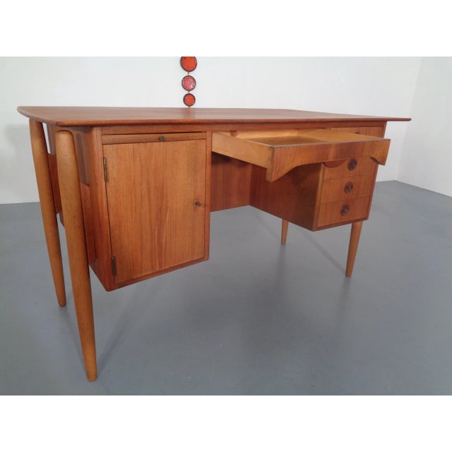 Danish Curved Teak and Oak Desk, 1960s For Sale - Image 9 of 18