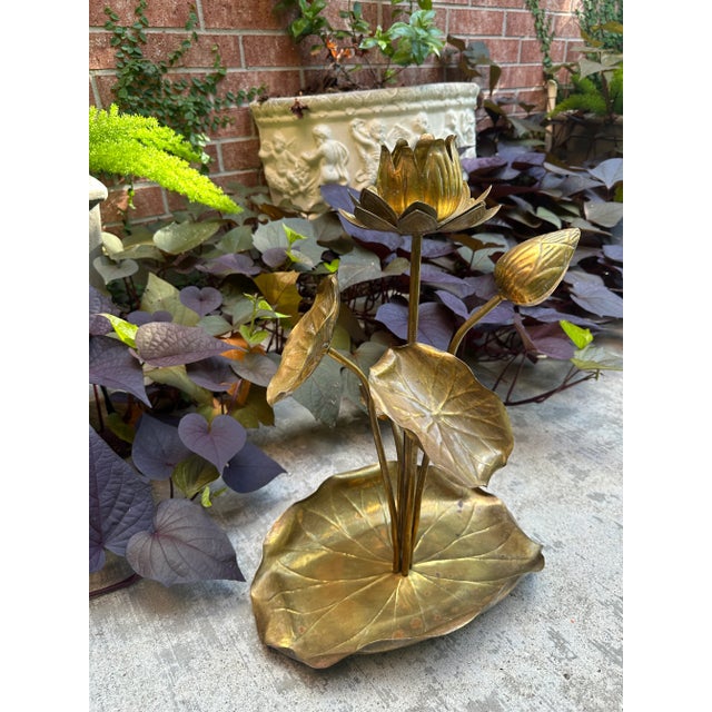 Mid-Century Modern Vintage Mid-Century Modern Feldman Brass Lotus Candelabra Centerpiece For Sale - Image 3 of 12