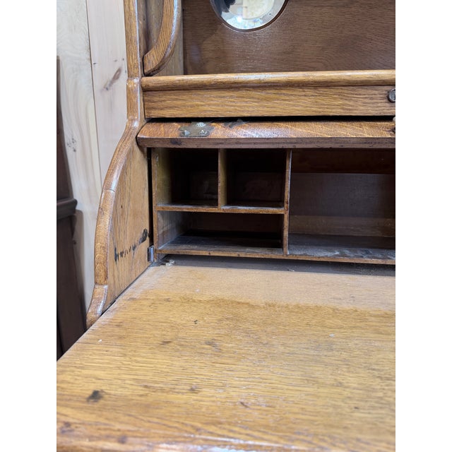 Wood Early 20th Century Oak Cylinder Roll Secretary Desk For Sale - Image 7 of 12