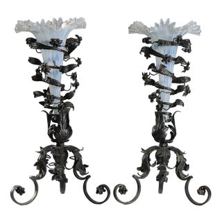 Wrought Iron and Glass Vases from Manifattura di Murano, Set of 2 For Sale