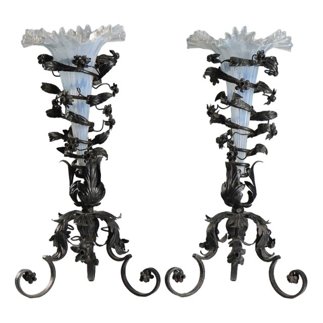Wrought Iron and Glass Vases from Manifattura di Murano, Set of 2 For Sale