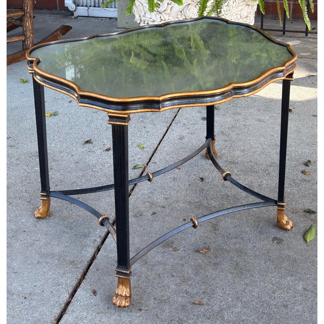 1990s 1 of 2 Dennis & Leen Regency Style Bland & Gold Mirror Top Side Table For Sale - Image 5 of 7