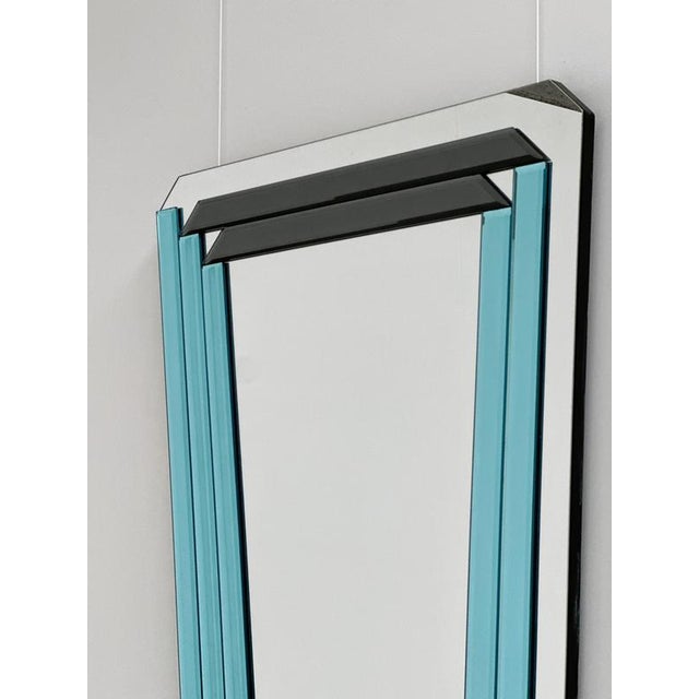Vintage Geometric Mirror in Blue and Dark Gray Smoked Glass, 1980s For Sale - Image 4 of 7