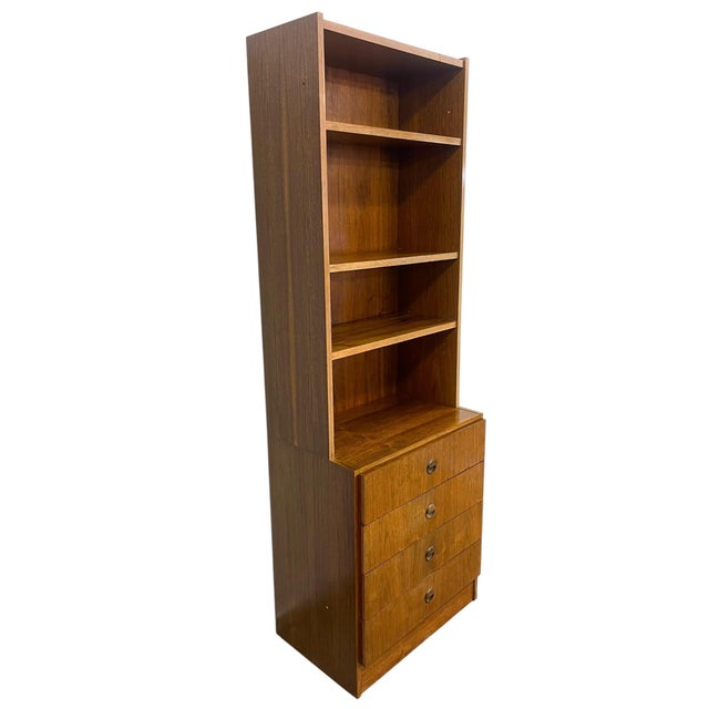 1970s Vintage Mid Century Modern Bookshelf Cabinet With 4 Drawers For Sale - Image 5 of 11