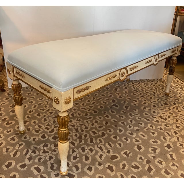 Wood French Louis XVI Style Painted Bench, 1950s For Sale - Image 7 of 15