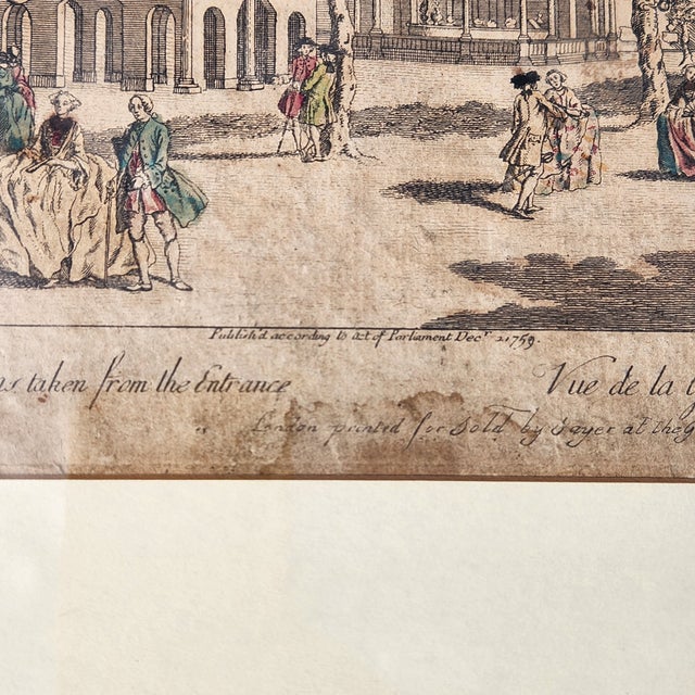 Mid 18th Century Antique Vauxhall Gardens “Grand Walk” Hand-Colored Engraving, 18th Century London, Framed For Sale - Image 5 of 10