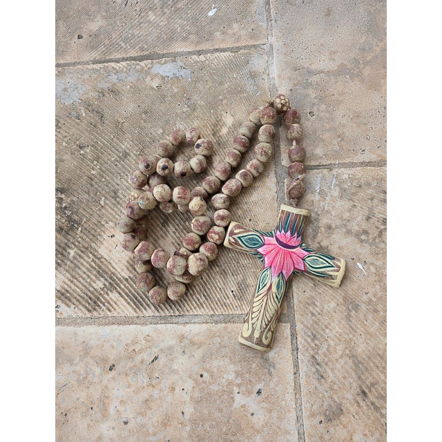 Folk Art Mexican Folk Art Clay Cross and Beads For Sale - Image 3 of 4