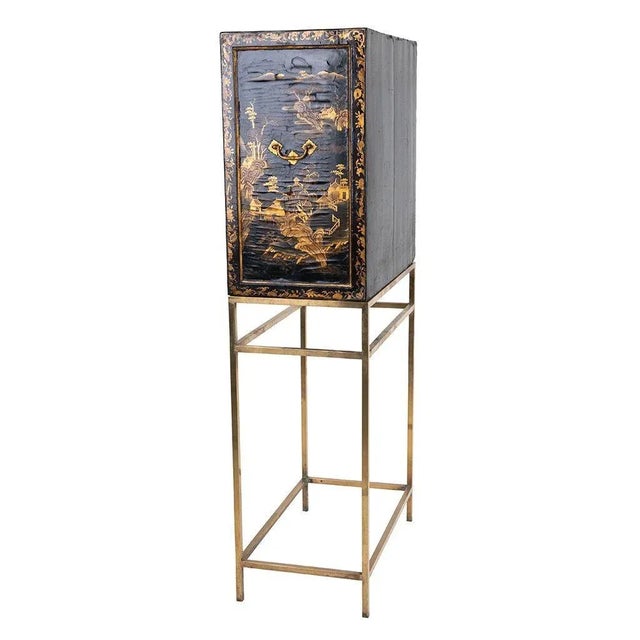 19th Century 19th Century Japanned Black and Gilt Cabinet on Modern Brass Stand For Sale - Image 5 of 12