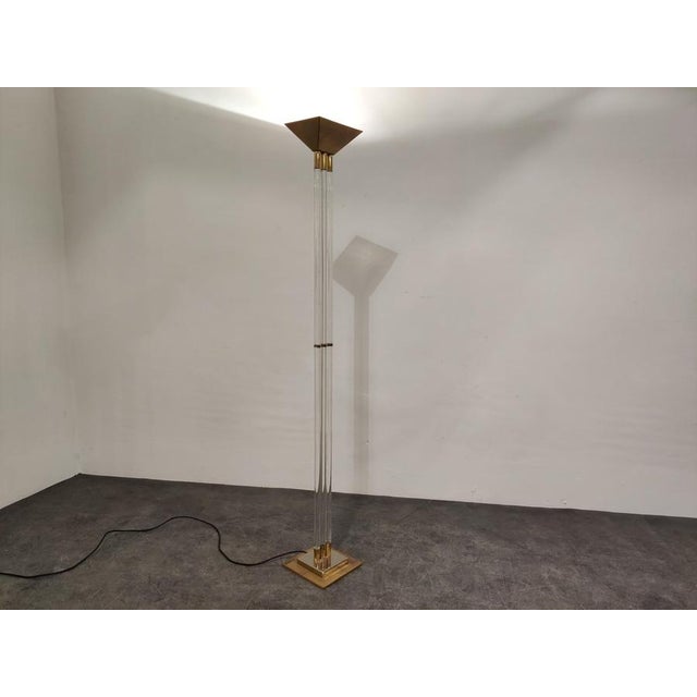 Vintage Brass and Acrylic Glass Floor Lamp, 1970s For Sale - Image 9 of 12