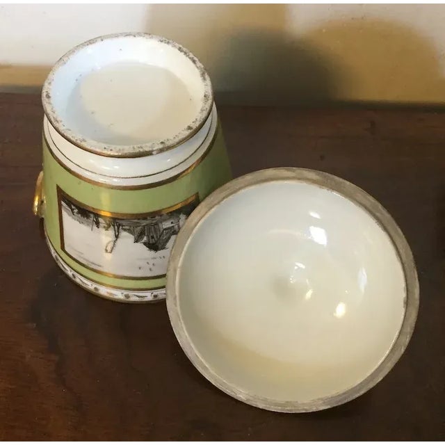 Gold 1800 Antique Paris Porcelain Sucrier Decorated with en Grisaille Landscape For Sale - Image 8 of 13