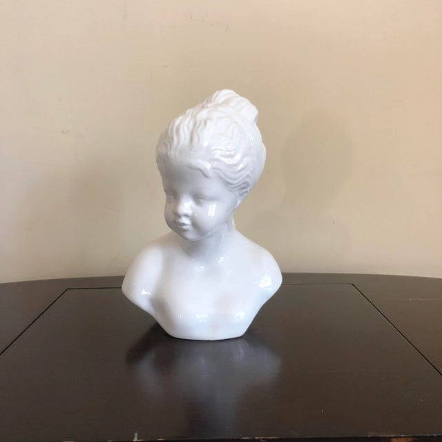 White Vintage White Italian Pottery Bust of a Girl For Sale - Image 8 of 8