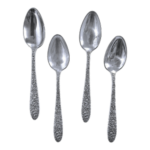 Mid 20th Century Set of 4 Kirk Stieff Style Manchester Repousse Southern Rose Sterling Silver 4 3/8" Demitasse Spoon(S) No Monos