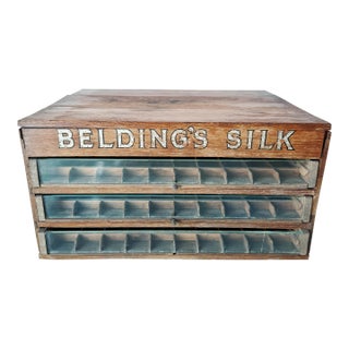 Antique Belding’s Silk Oak Countertop Thread Cabinet With Glass Drawers | Early General Store Display | C. 1900–1920 For Sale