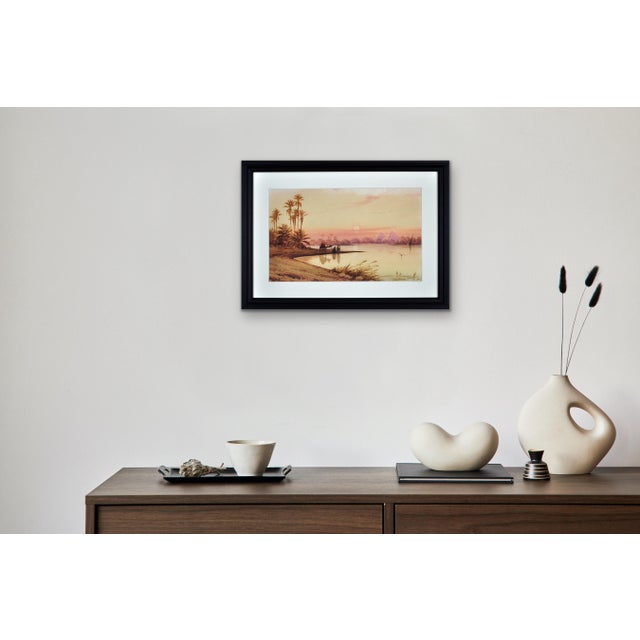 Edwin Lord Weeks, Travellers by a River Nile Tributary at Sundown, Egypt, 1800s, Watercolor & Paper For Sale - Image 18 of 18