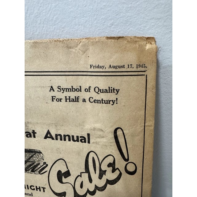 Brown Vintage 1945 Wwii Newspaper Wisconsin Rapids Daily Tribune Japan Surrenders War For Sale - Image 8 of 9