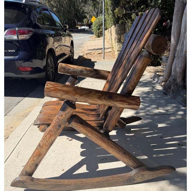 1940s Monumental 20thc Hand Made Pine Log Rocking Chair For Sale - Image 5 of 7