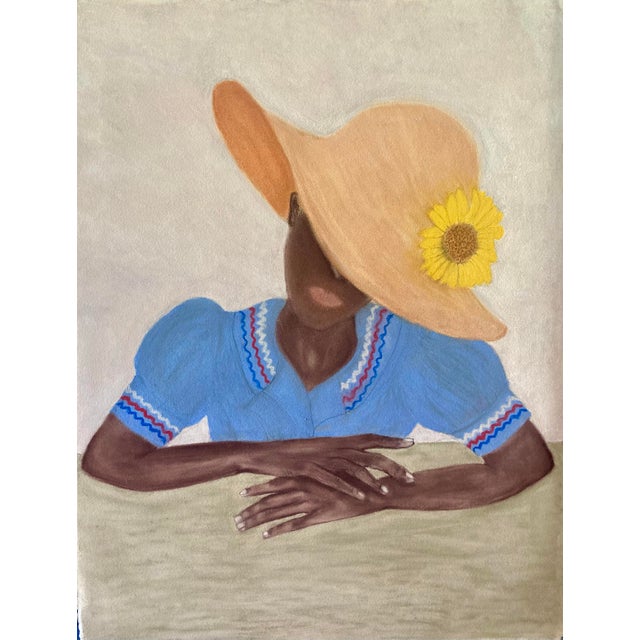 Folk Art "Lady at the Desk" Original Folk Art Pastel Portrait Painting For Sale - Image 3 of 3