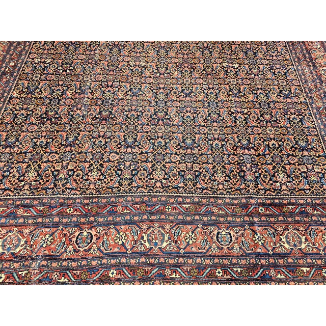 Vintage Persian Bidjar Rug, Hand-Knotted Wool, All-over Herati Geometric Pattern, Navy & Rust-Red,9x12 For Sale - Image 14 of 16