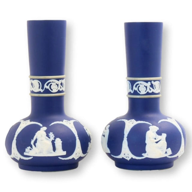English Antique English Jasperware Bud Vases, a Pair For Sale - Image 3 of 7