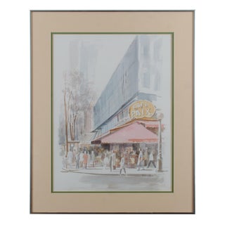 Vintage Mid-Century H. Richard Black Café De La Paix Watercolor Painting For Sale