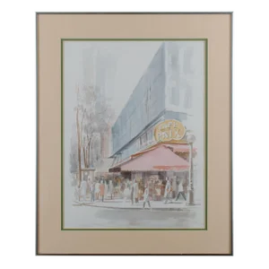 Vintage Mid-Century H. Richard Black Café De La Paix Watercolor Painting