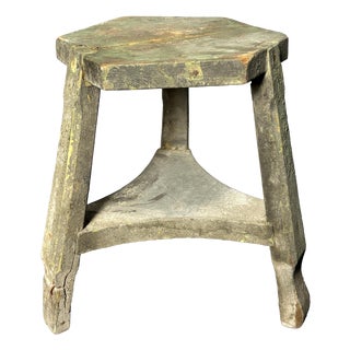 Antique Wabi-Sabi Rustic Patinated Farmhouse Tripod Worker's Stool, 1900s For Sale
