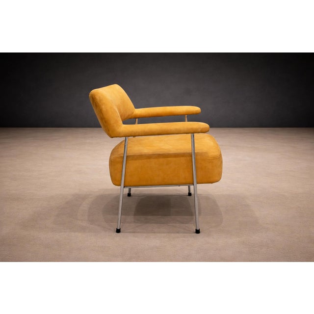 Mid-Century Modern Brazilian Modern Pair of Armchairs in Metal & Nubuck Leather by Joaquim Tenreiro, 1950s – Lot 322 For Sale - Image 3 of 14
