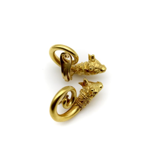 1950s Vintage Lalaounis 22k Gold Spiral Bull’s Head Earrings, A Pair For Sale - Image 5 of 10