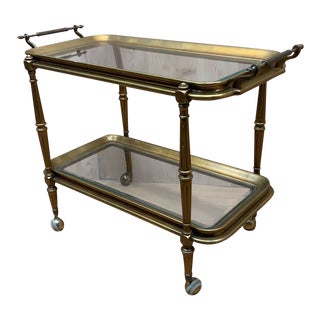 1970s Vintage Brass Two Tier Bar Cart For Sale