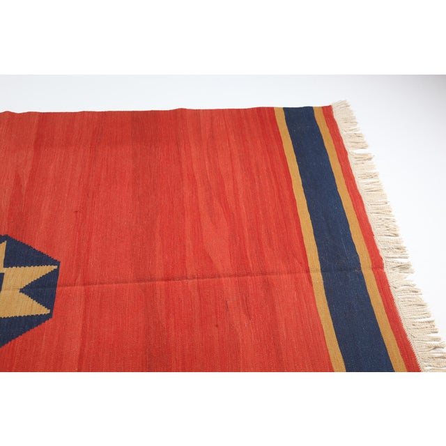 Ruby Red 1990s Turkish Handmade Kilim Rug - 5′4″ × 7′9″ For Sale - Image 8 of 13