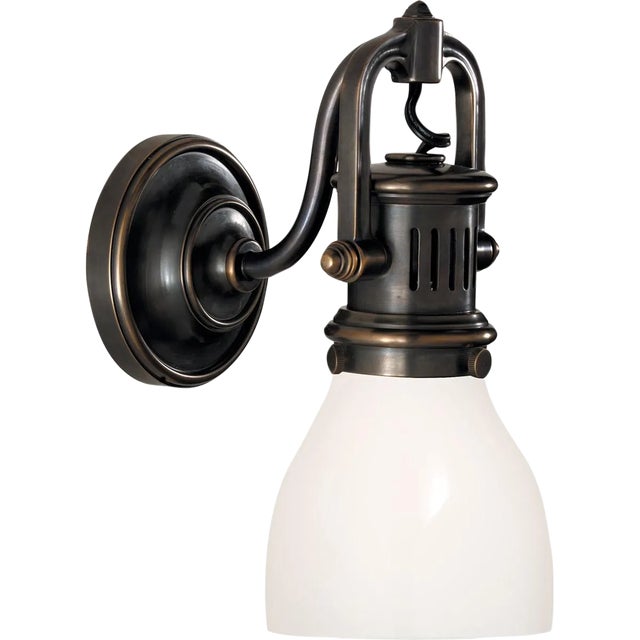 Chapman & Myers for Visual Comfort Signature Yoke Suspended Sconce in Bronze with White Glass For Sale