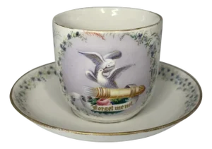 Reserved for Pamela Antique Hand Painted Forget Me Not Doves Cup and Saucer C. 1900