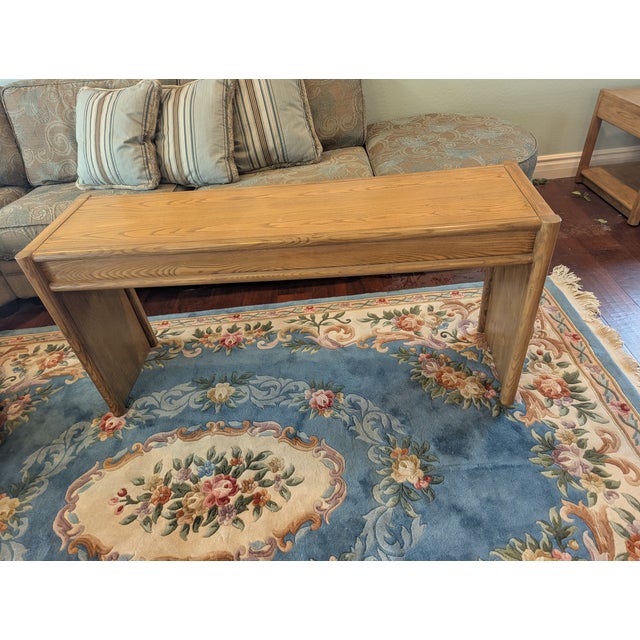 1980s Thomasville 4 Piece Light Oak Living Room Tables: 2 End Tables, Sofa Console Table and Square Glass Coffee Table For Sale - Image 14 of 18