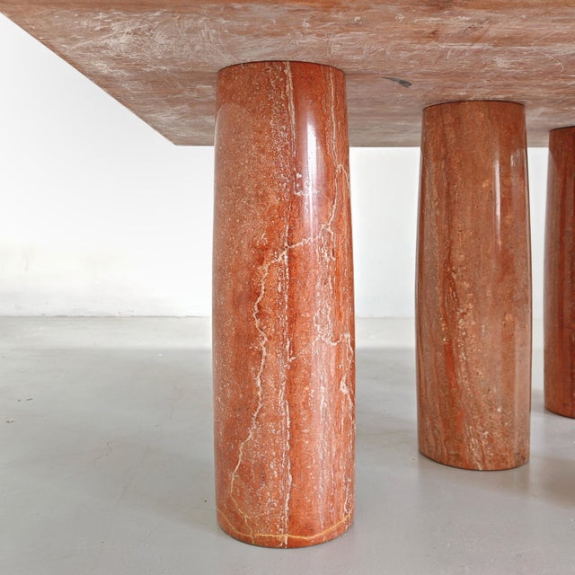 Square Model Colonnato Table in Red Travertine Marble by Mario Bellini for Cassina, 1970s For Sale - Image 12 of 18