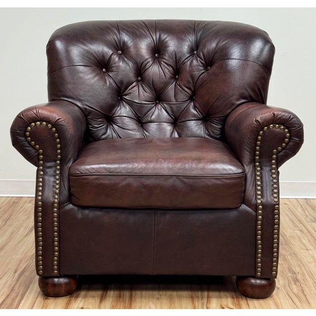 Vintage Oversized Tufted Leather Writers Chair With Ottoman For Sale - Image 4 of 18