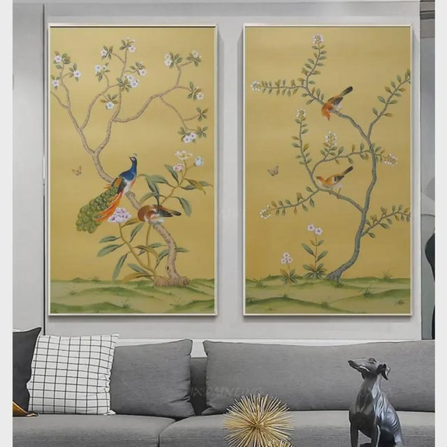 If you love the look of De Gournay wallpaper but not the price, this is for you. Warm Gold Chinoiserie Bird & Blossom...