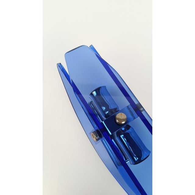 Italian Sconces in Chrome and Blue Beveled Glass from Veca, 1970s, Set of 2 For Sale - Image 10 of 15