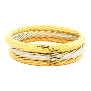 Circa 1980 Italian 18k Two-Tone Gold Torsade Bangle Bracelet Set For Sale