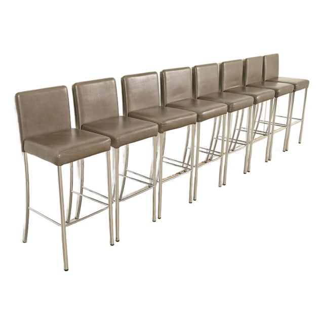 Steelcase Coalesse Modern Leather and Chrome Bar Stools, Set of Eight For Sale