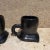 Modern Pottery Coffee Mugs by Unknown Artist, Textured Black, 1983 For Sale In San Diego - Image 6 of 12