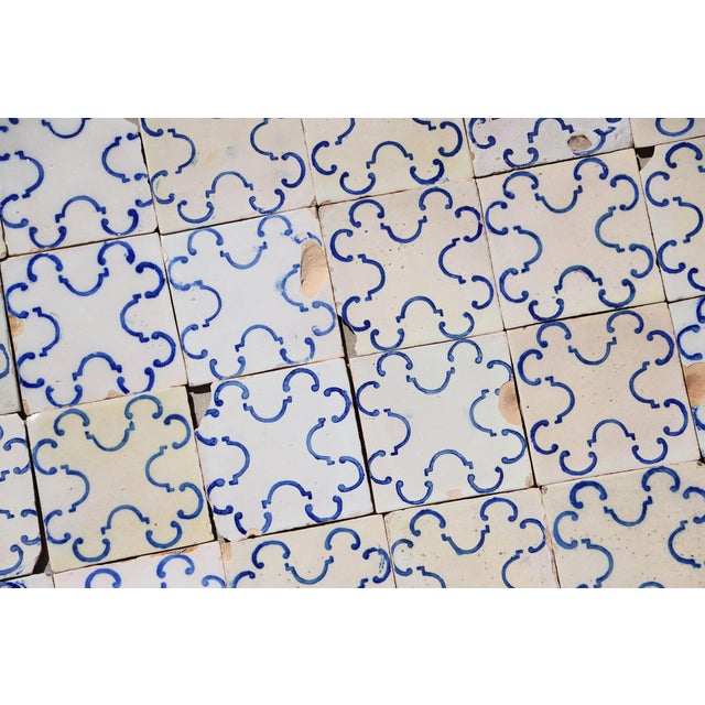 Blue 19th-20th Century Portuguese Antique Tiles Set of 59 Blue & White Quatrefoil Pattern For Sale - Image 8 of 18