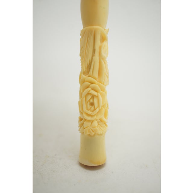 Bone Vintage Hand Carved Bone Cigarette Holder Stick High Relief Foliate Flowers 4" For Sale - Image 7 of 11