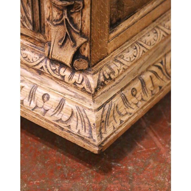 19th Century French Black Forest Carved Bleached Oak Buffet Cabinet For Sale - Image 13 of 18