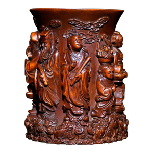 Late 20th Century Finely Carved Boxwood Eight Immortals Pen Holder