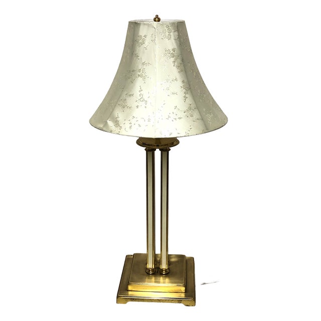 Brass Floor Lamp with Cream Fabric Shade from Unbekannt, 1970s For Sale
