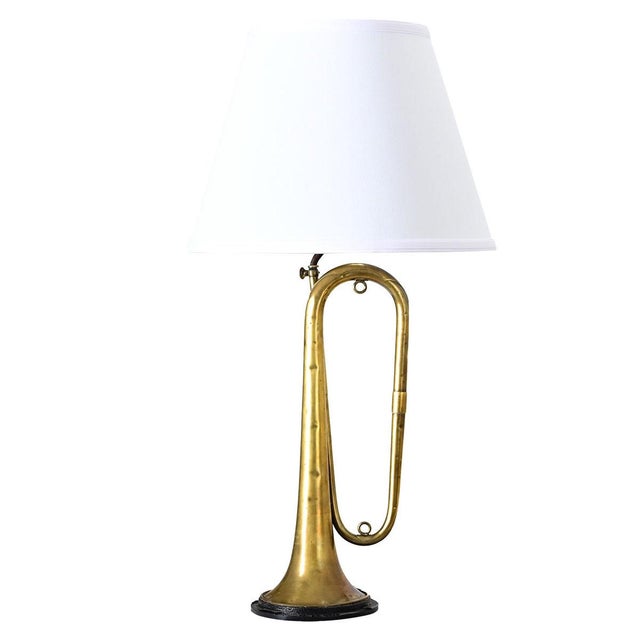 Early 20th Century French Vintage Brass Couesnon Trumpet Lamp For Sale - Image 9 of 9