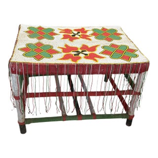 Vintage African Nobility Beaded Wood Yoruba Table Nigeria 17" H For Sale